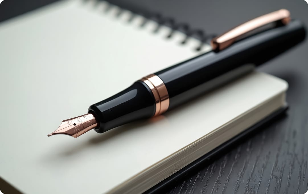 メモ帳と万年筆のイメージ写真