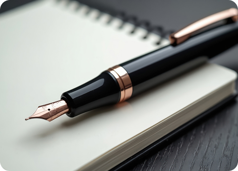 メモ帳と万年筆のイメージ写真